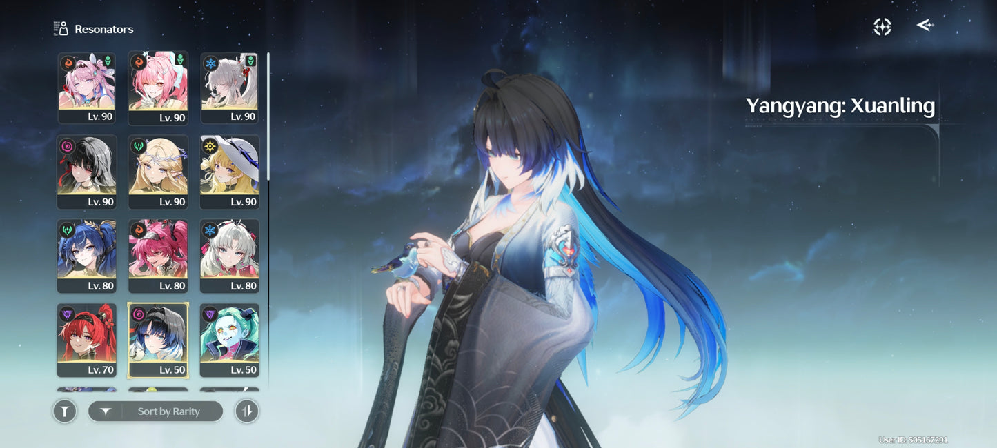 AMERICA⭐️Lvl 73⭐️ Yangyang Xualing + Hiyuki + Aemeath + Arma5⭐️, Denia + Chisa + Phoebe + Arma5⭐️, Iuno + Lupa + Carlotta + Yinlin + Rebecca + Roccia + Verina + Jianxin + Encore + Calcharo