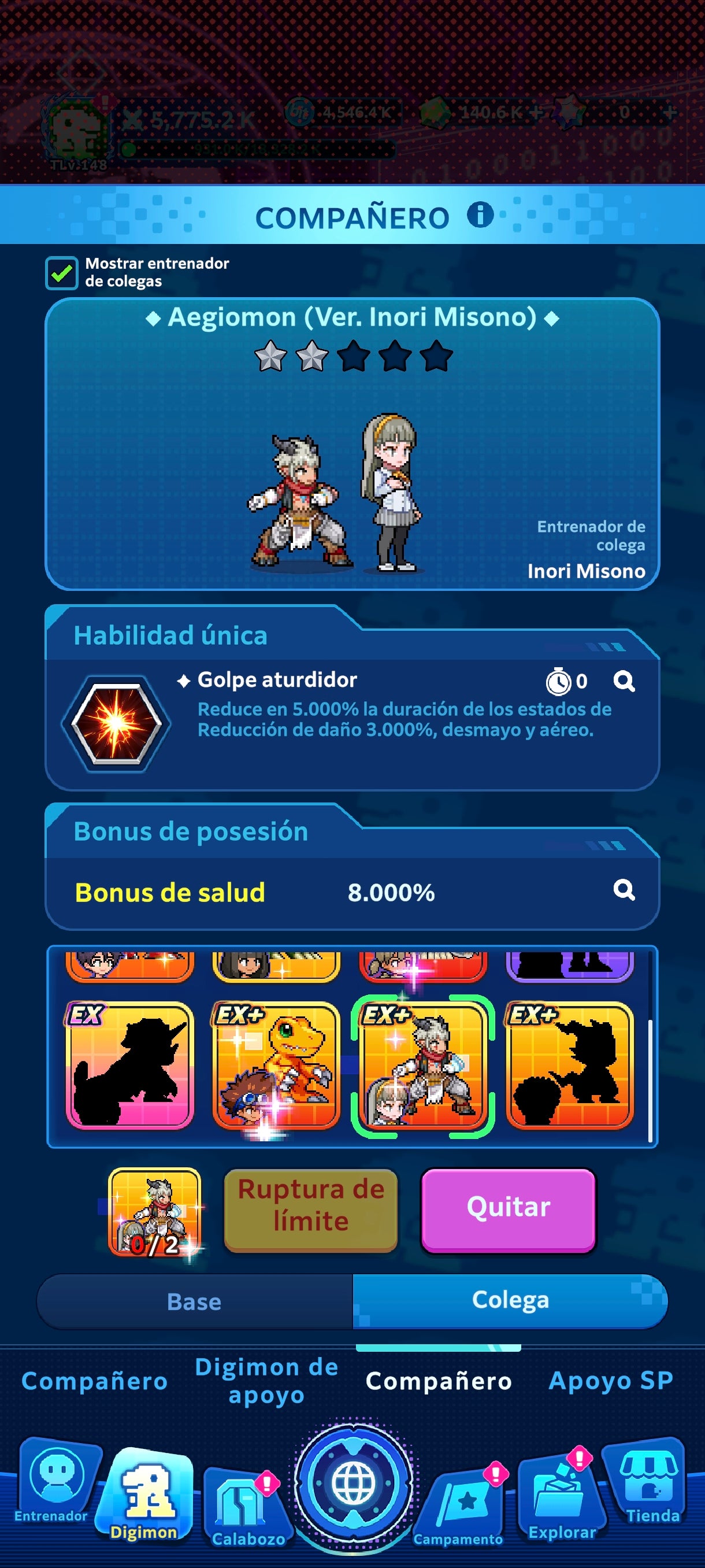 [GLOBAL] Cuenta Premium ~ Lvl 148 + | Cuenta Avanzada|[EX+] WarGreymon + [ EX+] Aegiochusmon 2+ | [EX+] Agumon + Tai + [EX+] Aegiomon + Inori 2+ | [EX+] Phantom Nova 2+