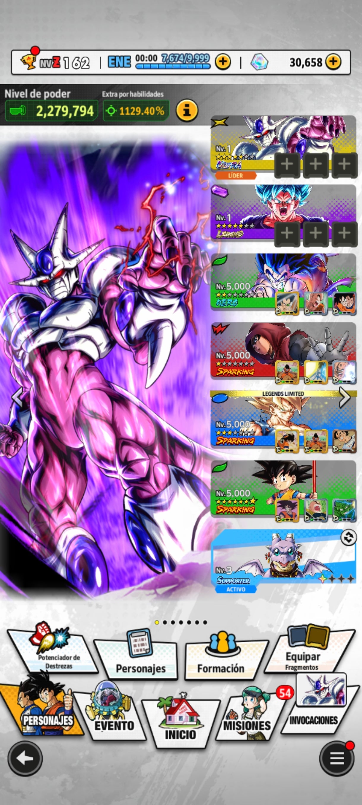 [ANDROID] +30,658💎 Cronocristales + Forma Final Cooler ULTRA + Kaioken Goku ULTRA| DRAGON BALL Legends Cuenta