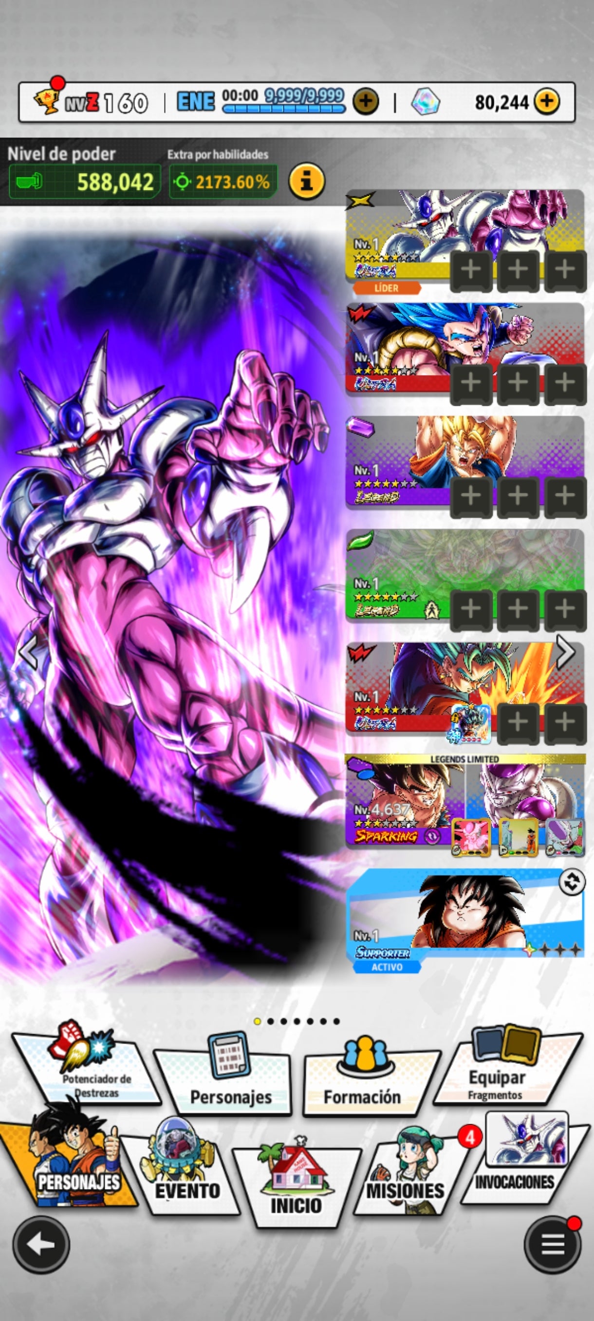 [CUENTA RARA🍀] [ANDROID] 80,224 Cronocristales💎 + Forma Final Cooler ULTRA + Supersaiyajin dios SS Gogeta 2026 ULTRA + Broly Enfurecido LEGEND + Súper Vegetto LEGEND + Supersaiyajin dios SS Vegetto ULTRA + 12 LL |DRAGON BALL Legends Cuenta