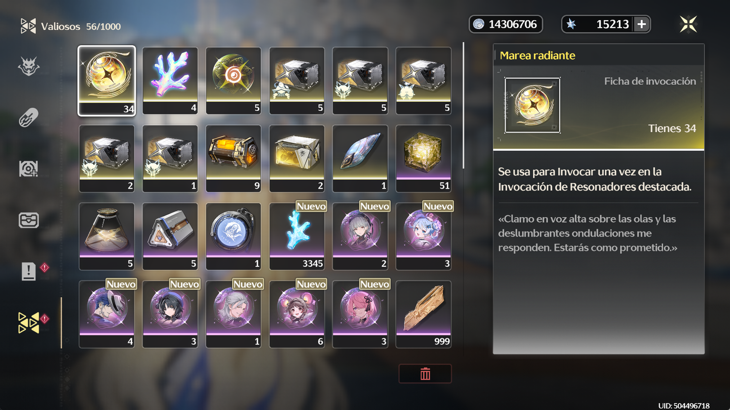 [Nivel 40]✔️Cumpleaños libre | 15213 Astritas 💠 , +34 Mareas radiantes💎| Zani + Arma 5⭐ ( Veredicto del destello ) +Encore + Veritas R1 + Lingyang , Ondas cósmicas| Wuthering Waves Cuenta reroll