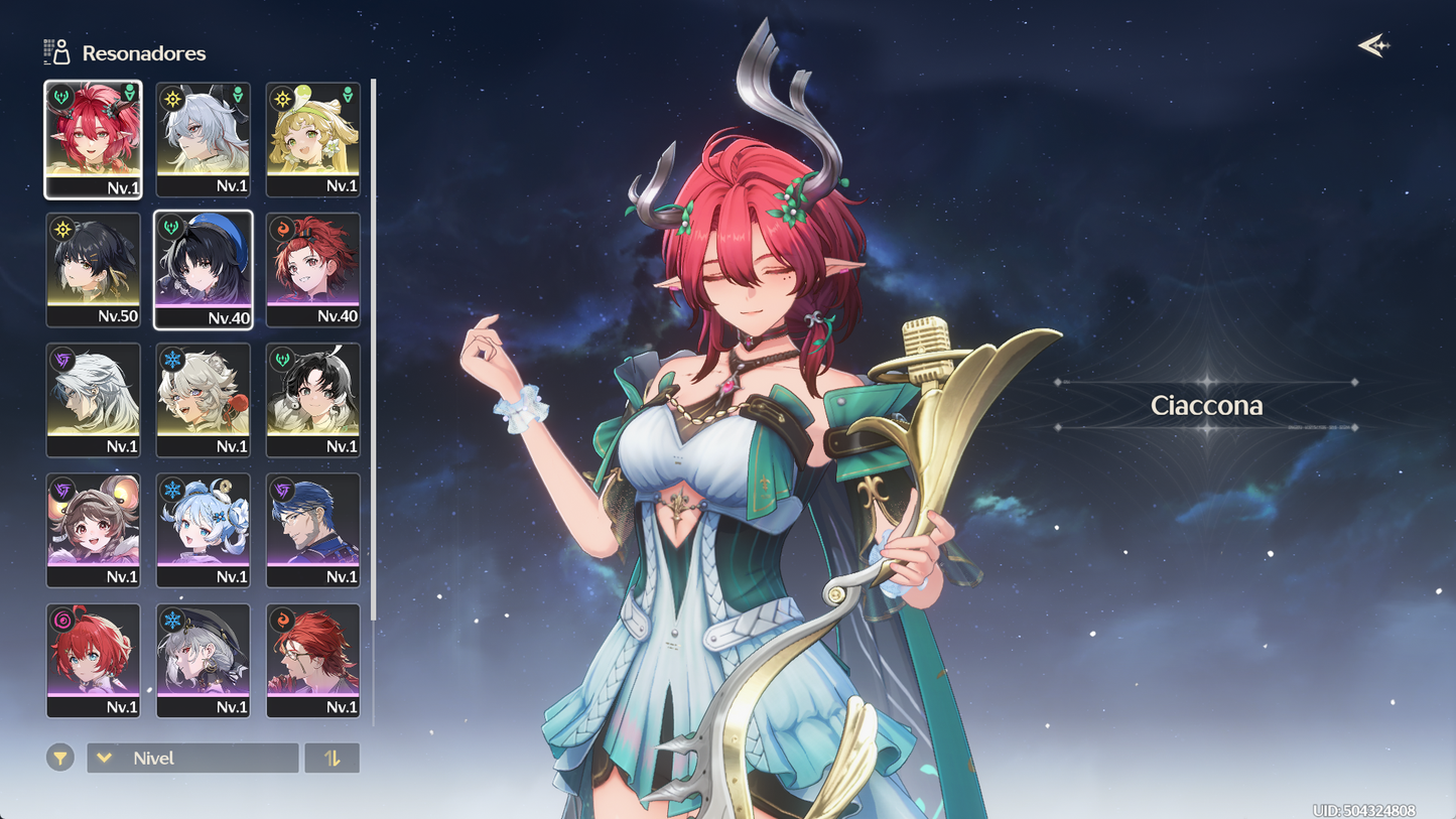 [Nivel 40]✔️Cumpleaños libre | Zani + Arma 5⭐ ( Veredicto del destello ) +Ciaccona,  Calcharo R1 , Verina , Lingyang R2, Jianxin| Wuthering Waves Cuenta reroll