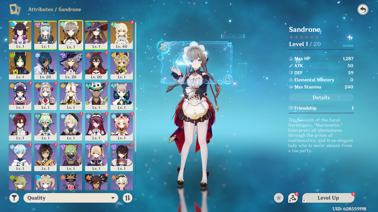 [Nivel 55] ⭐️Sandrone + Ineffa + Arma , Columbina + Mona + Keqing⭐️CUMPLEAÑOS LIBRE