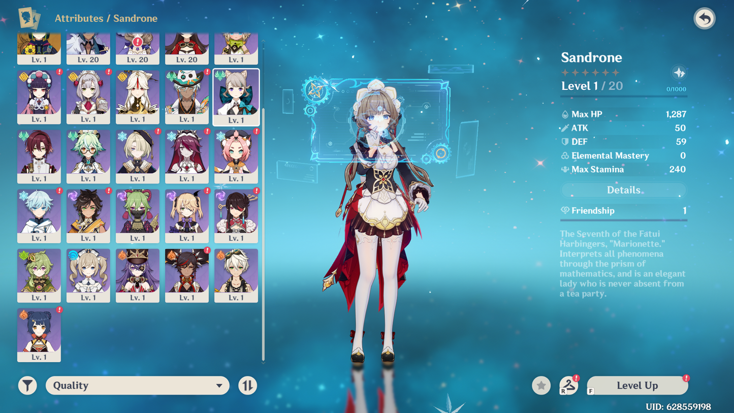 [Nivel 55] ⭐️Sandrone + Ineffa + Arma , Columbina + Mona + Keqing⭐️CUMPLEAÑOS LIBRE