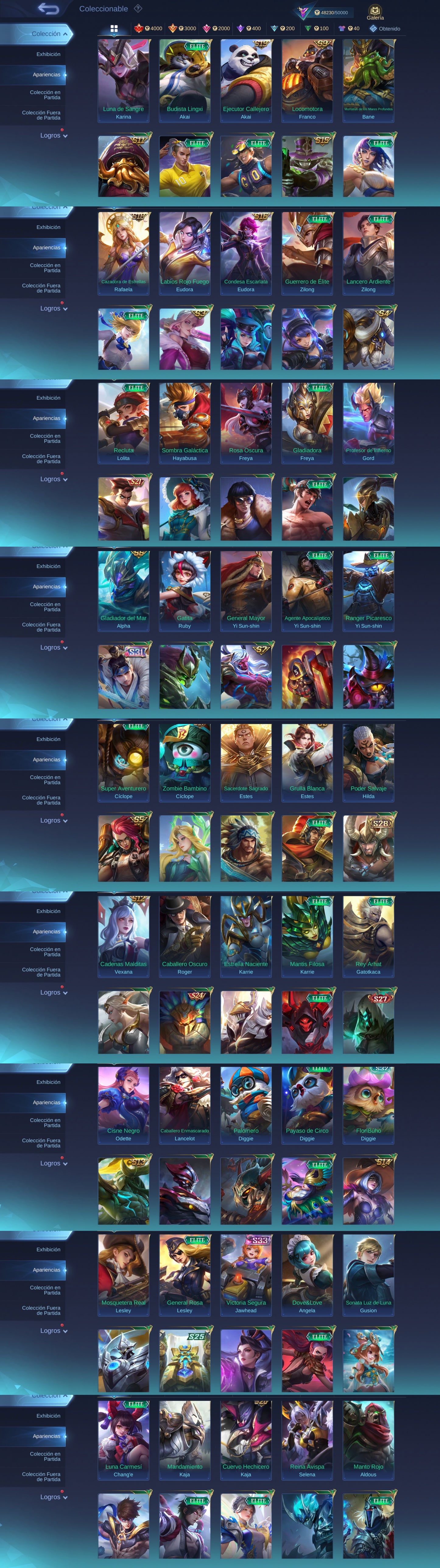 Mobile Legends | TODOS LOS HÉROES + 238 SKINS | YUJI ITADORI ✨, COLLECTOR ✨ NATALIA , MWORLD ✨YIN , ETC